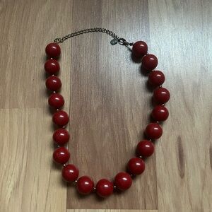 Vintage Deep Red Beaded Statement Necklace with Small Gold Beads in Between